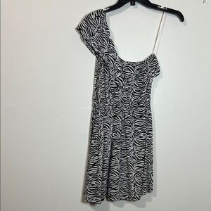 Cotton On One-Shoulder Zebra Print Dress - Black & White